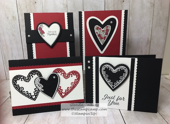 This is the Meant To Be Bundle from Stampin' Up! This gorgeous stamp set and coordinating dies so NOT just for Valentine's Day. I'm thinking Wedding, Bridal Shower, Anniversary, Mother's Day Details here: www.thestampcamp.com #stampinup #thestampcamp #glendasblog #wedding #anniversary