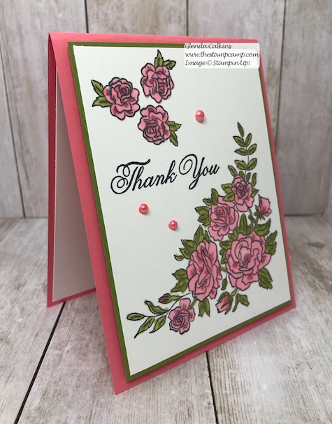 This is the Climbing Roses stamp set from Stampin' Up! It is so pretty done up in Flirty Flamingo; but then I'm partial to pink. details on my blog: www.thestampcamp.com #stampinup #thestampcamp #cards #roses