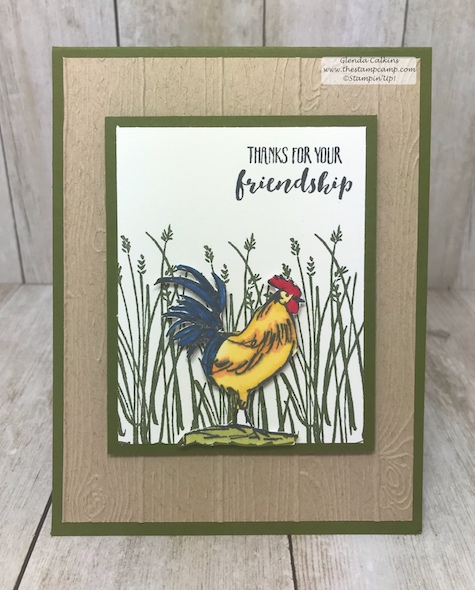 The Home to Roost stamp set is a Sale-a-bration set which means it is free with a min. $50.00 online order with me; www.thestampcamp.com #stampinup #thestampcamp #Rooster #handmade