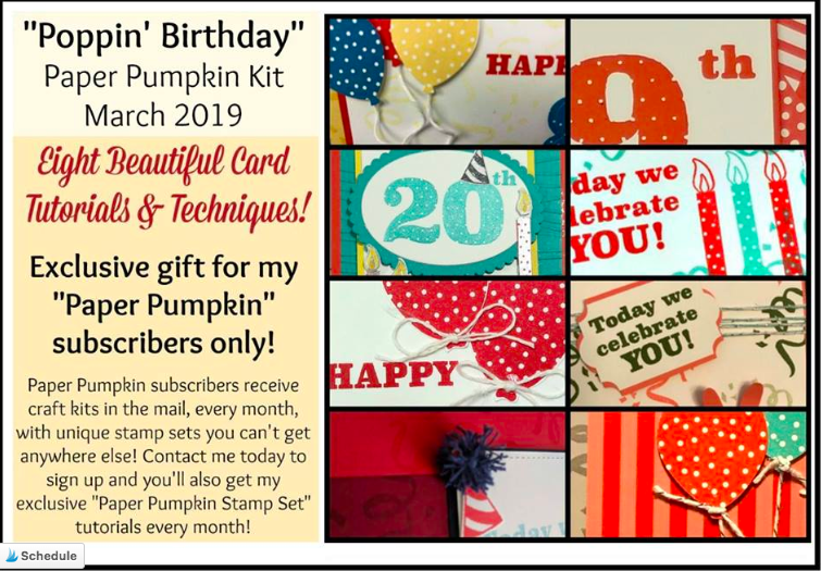 Poppin Birthday Paper Pumpkin.  All cards made using the stamp set that was enclosed in the March Paper Pumpkin.  www.thestampcamp.com #stampinup #paperpumpkin #thestampcamp #kits