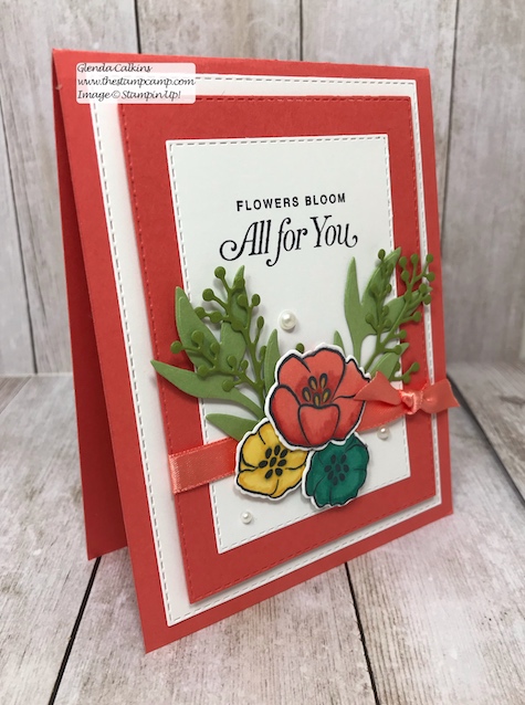 My featured stamp set for April is the All That You Are stamp set and I paired it with the Rectangle Stitched framelits and the Frosted Boquet Framelits dies from Stampin' Up! The first bonus project for this month will be this gorgeous box to go with your 4 cards. Details on my blog: www.thestampcamp.com #stampinup #thestampcamp #glendasblog #cardkit