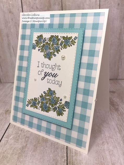 This is the Climbing Roses in Balmy Blue. Such a fun Spring Color. Can you tell I'm ready for Spring? Details www.thestampcamp.com #stampinup #saleabration #thestampcamp #Roses