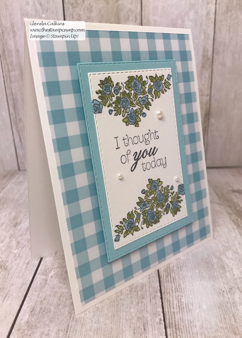 This is the Climbing Roses in Balmy Blue. Such a fun Spring Color. Can you tell I'm ready for Spring? Details www.thestampcamp.com #stampinup #saleabration #thestampcamp #Roses