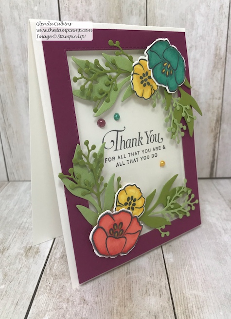 My featured stamp set for April is the All That You Are stamp set and I paired it with the Rectangle Stitched framelits and the Frosted Boquet Framelits dies from Stampin' Up! The first bonus project for this month will be this gorgeous box to go with your 4 cards. Details on my blog: www.thestampcamp.com #stampinup #thestampcamp #glendasblog #cardkit