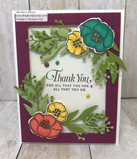 My featured stamp set for April is the All That You Are stamp set and I paired it with the Rectangle Stitched framelits and the Frosted Boquet Framelits dies from Stampin' Up! The first bonus project for this month will be this gorgeous box to go with your 4 cards. Details on my blog: www.thestampcamp.com #stampinup #thestampcamp #glendasblog #cardkit