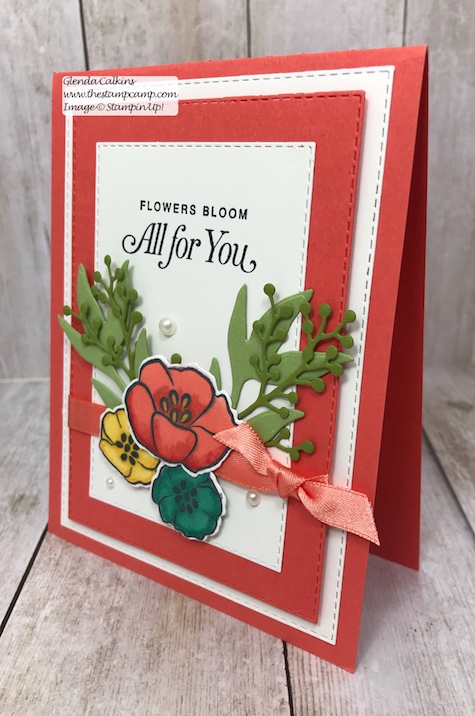 My featured stamp set for April is the All That You Are stamp set and I paired it with the Rectangle Stitched framelits and the Frosted Boquet Framelits dies from Stampin' Up! The first bonus project for this month will be this gorgeous box to go with your 4 cards. Details on my blog: www.thestampcamp.com #stampinup #thestampcamp #glendasblog #cardkit