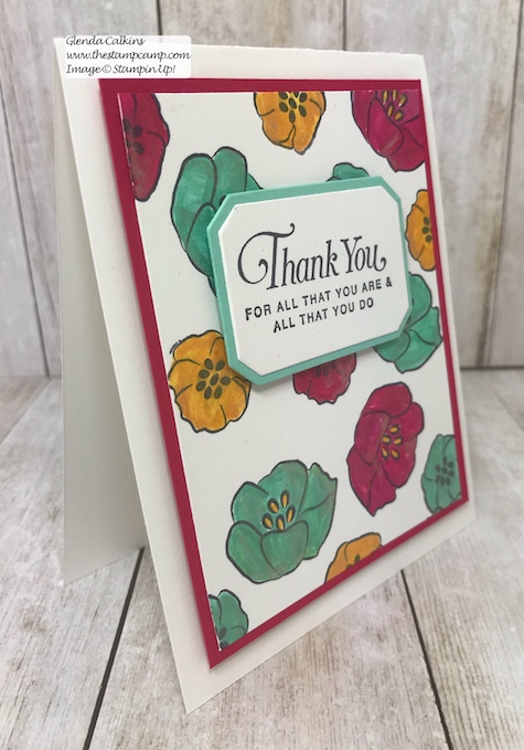 Using Shimmer Paint to color in your stamped images.  Supplies can be purchased on my blog: www.thestampcamp.com #stampinup #thestampcamp #glendasblog #shimmerpaint