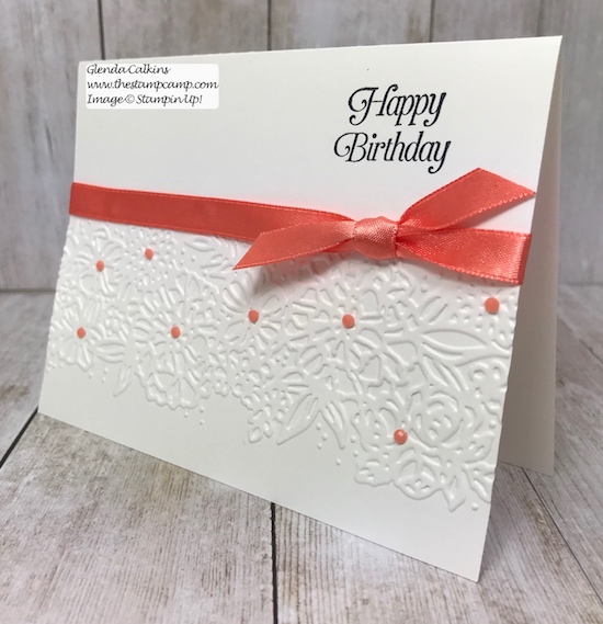 Let the beauty of the Embossing Folders be the focal point to your cards. Simply Simple stamping is all you need. Details www.thestampcamp.com #stampinup #simplysimplestamping #thestampcamp #glendasblog