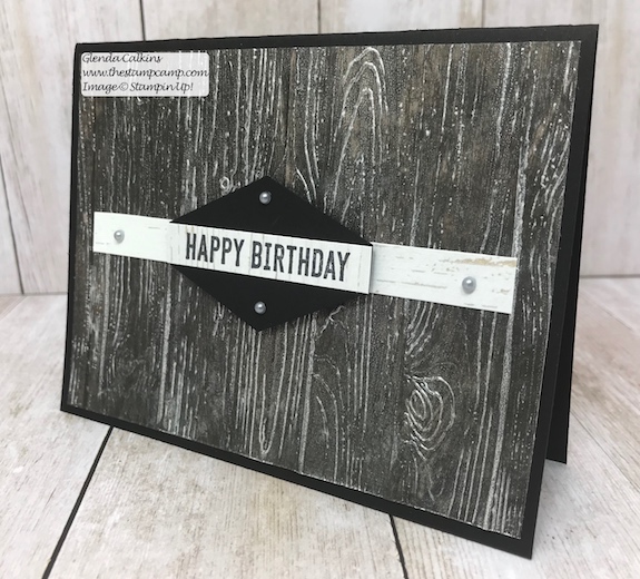 This is a fun technique created using the Frost White Shimmer Paint and the Pinewood Planks embossing folder. Visit my blog for details: www.thestampcamp.com #stampinup #thestampcamp #masculine #techniques