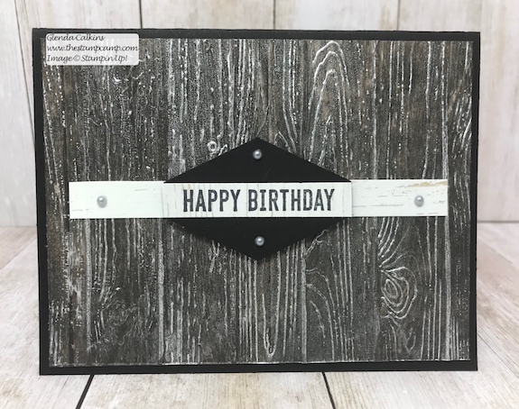 This is a fun technique created using the Frost White Shimmer Paint and the Pinewood Planks embossing folder. Visit my blog for details: www.thestampcamp.com #stampinup #thestampcamp #masculine #techniques