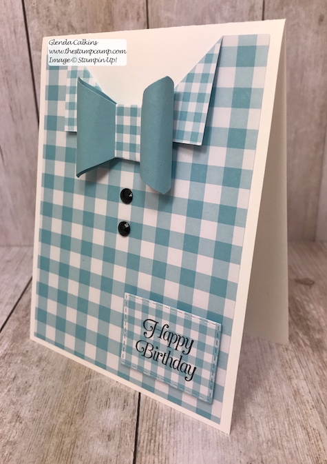 What a great masculine card for a birthday, graduation, Father's Day. Super simple to make and it used the Tailored Tag punch in a unique way. Details on my blog: www.thestampcamp.com #thestampcamp #stampinup #punches #masculine