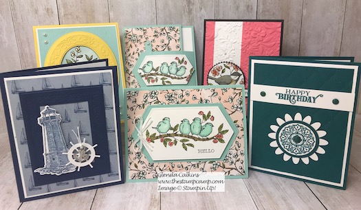 These were all the cards from this week's blog post. The winner of this week's drawing will receive all these cards. You can view the details on my blog here: https://wp.me/p59VWq-ahD .#thestampcamp #stampinup #weeklygiveaway #handmadecards