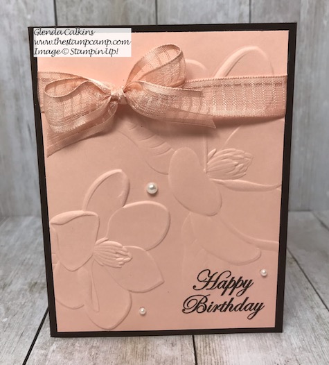 This is the Magnolia 3D embossing folder from Stampin' Up! Details and ordering available on my blog here: https://wp.me/p59VWq-akR #embossing #stampinup #thestampcamp #handmadecards