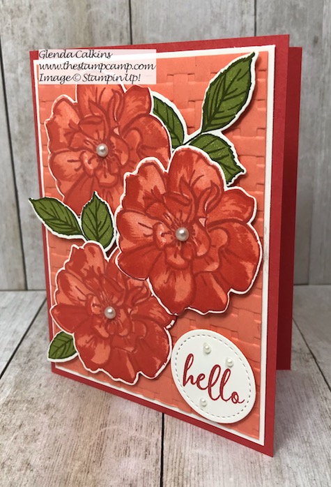 My featured stamp set for August is the "To A Wild Rose Bundle" from Stampin' Up! This is one of the cards I created using the Stamparatus from Stampin' Up! The video is on my blog here: /stamparatus-tips-for-the-to-a-wild-rose-bundle/ #stampinup #wildrose #stamparatus #thestampcamp