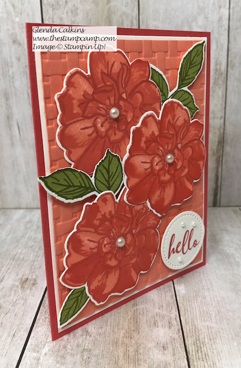 My featured stamp set for August is the "To A Wild Rose Bundle" from Stampin' Up! This is one of the cards I created using the Stamparatus from Stampin' Up! The video is on my blog here: /stamparatus-tips-for-the-to-a-wild-rose-bundle/ #stampinup #wildrose #stamparatus #thestampcamp