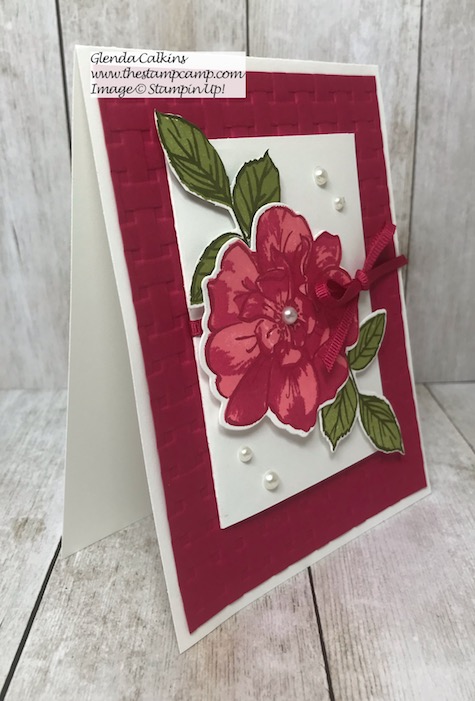 This beautiful card is more than just a card; it actually has a gift card holder on the front. This is my featured stamp set for August To A Wild Rose Bundle from Stampin' Up! Details and ordering options available on my blog here: https://wp.me/p59VWq-ak6 #stampinup #thestampcamp #toawildrose #giftcardholder