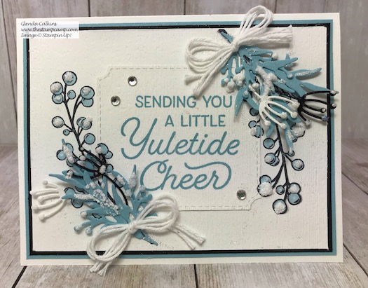 This is the Frosted Foliage Bundle from Stampin' UP! You can't see in the photo but it is sparkling. Details on my blog here: https://wp.me/p59VWq-asO #stampinup #thestampcamp #frostedfoliage #christmas