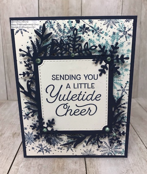 Frosted Foliage One Sheet Wonder technique with Sophia. Details on my blog here: https://wp.me/p59VWq-atL #stampinup #frostedfoliage #thestampcamp #christmas