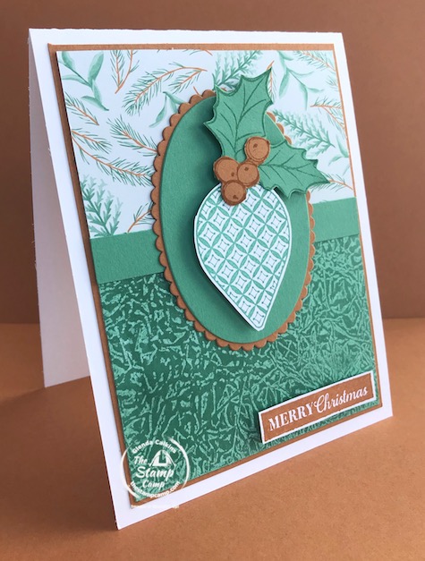 What fun technique do you see on this card? The technique I used on this card is an oldie but a goodie! I'm on a mini vacation and have limited supplies so had to look around my kitchen for something to use to create a background. Have you figured it out? See my blog post here for details: https://wp.me/p59VWq-bm9. #stampinup #technique #thestampcamp #christmas