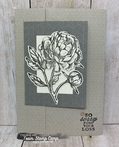This is the Prized Peony Bundle and the Peony Garden Designer Series Paper from Stampin' Up! This card was created by my fellow team member Judy for a team swap. I think she did a fabulous job and you can find the details on my blog here: https://wp.me/p59VWq-bnl. #stampinup #thestampcamp #prizedpeony