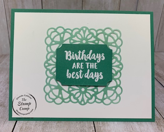 Have you tried using the Vellum Square Doilies as a stencil? If not you will want to give it a try; the results are spectacular. This was done live on Tuesday night on my Facebook page and YouTube Channel "The Stamp Camp"; if you missed it see my blog here for the video: https://wp.me/p59VWq-bn9. #stampinup #thestampcamp #glendasblog #stencil #vellum