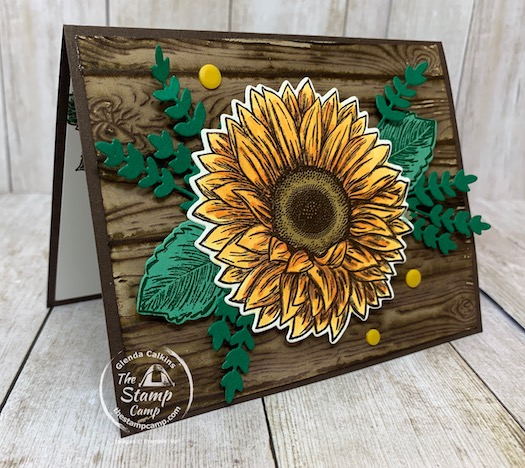 This is a bonus card to my featured stamp set for August 2020 Celebrate Sunflowers. This card coordinates with the other 4 cards in the project with the card portfolio. I think you could probably get all 5 cards in the portfolio okay. Details are on my blog here: https://wp.me/p59VWq-bob. #stampinup #thestampcamp #celebratesunflowers