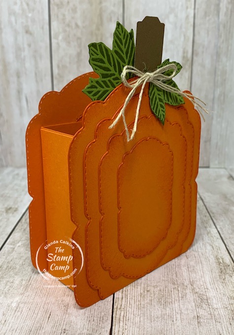 Today's Make It Monday project is a Pumpkin Treat Holder created using various dies and punches. This adorable pumpkin comes together in no time and can be filled with treats or empty and used as a decoration the choice is yours. Details are on my blog here: https://wp.me/p59VWq-bt2. #stampinup #pumpkin #punches #dies #thestampcamp