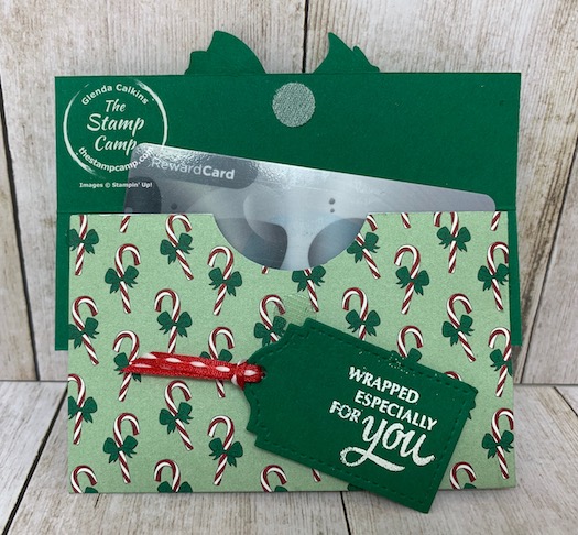 Tis the Season Designer Series Paper makes awesome Christmas cards but you can also use it for gift card holders. For Tuesday's Technique today I have a 1 sheet gift card holder to show you featuring the Tis the Season Designer Series Paper. #stampinup #thestampcamp #designerseriespaper #giftcardholder