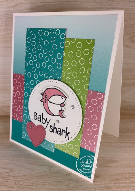 Yes, more baby shark cards. I warned you I am obsessed with the Shark Frenzy Bundle from Stampin' Up! I have so many fun cards and projects to show you this month! #thestampcamp #stampinup #babyshark