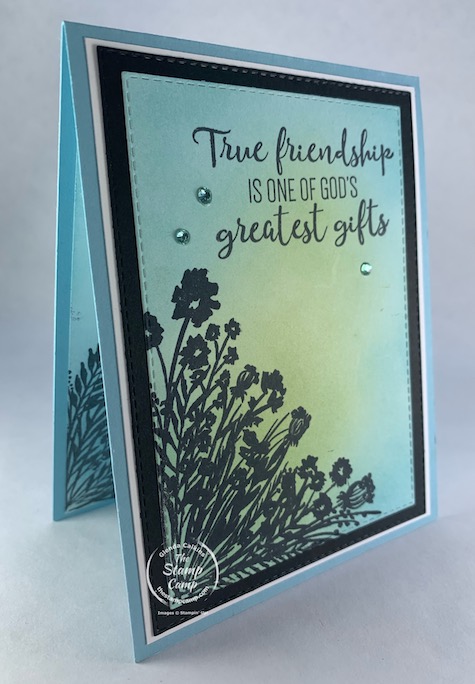 The FREE Sale-a-bration Corner Bouquet stamp set from Stampin' Up! is a staple in my stamping stash! You can do so many different techniques with this solid image stamp set and using the Stampin' up! Blending Brushes is a favorite technique of mine. #thestampcamp #stampinup #cornerbouquet #saleabration