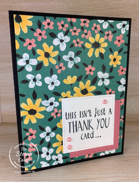 These are the final days to get the FREE Sale-a-bration Flower and Field Designer Series Paper. This was done for a sketch challenge at Try Stampin' On Tuesday. #thestampcamp #stampinup #flowerandfield